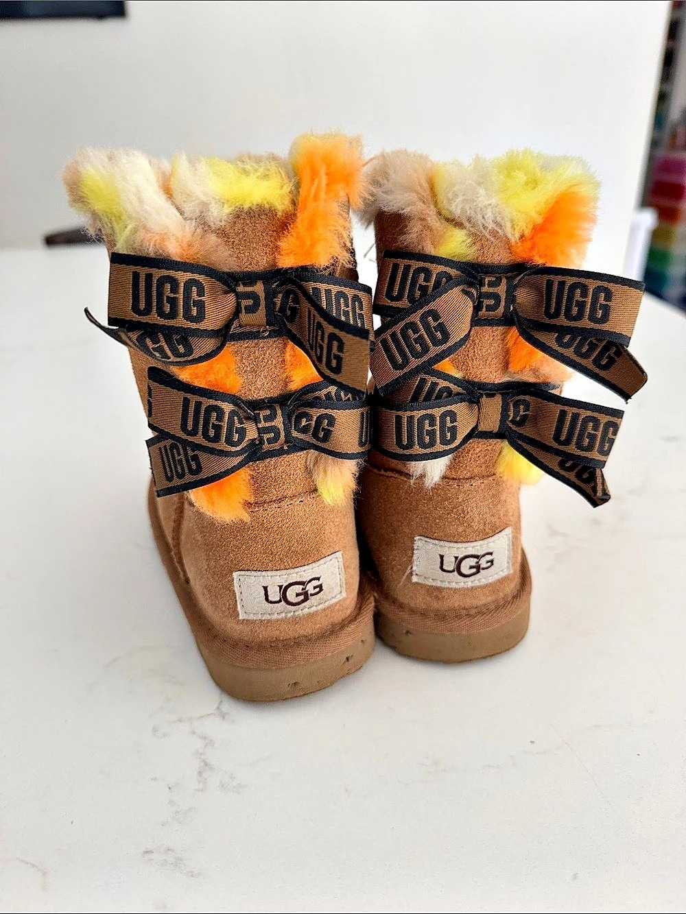 UGG Kids Brown & Orange Fur Trim Boots